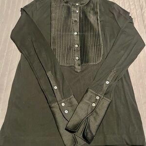 J. Crew Black Long Sleeve Button Down Pintuck Bib Shirt